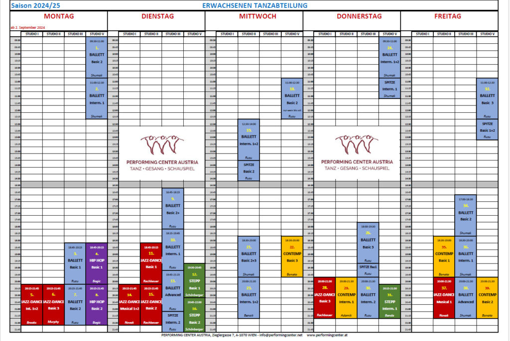 Stundenplan Adults 2024